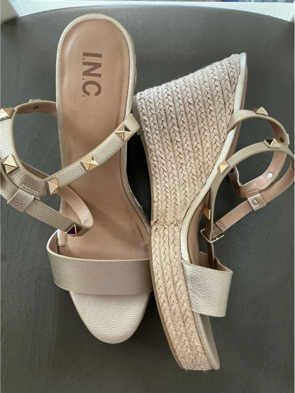 Womans Size 11 INC Gold Studded Espadrilles Wedge